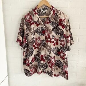 Vintage Button down shirt Alia Aloha Hawaii Tropical Cream Oatmeal Red wine 18